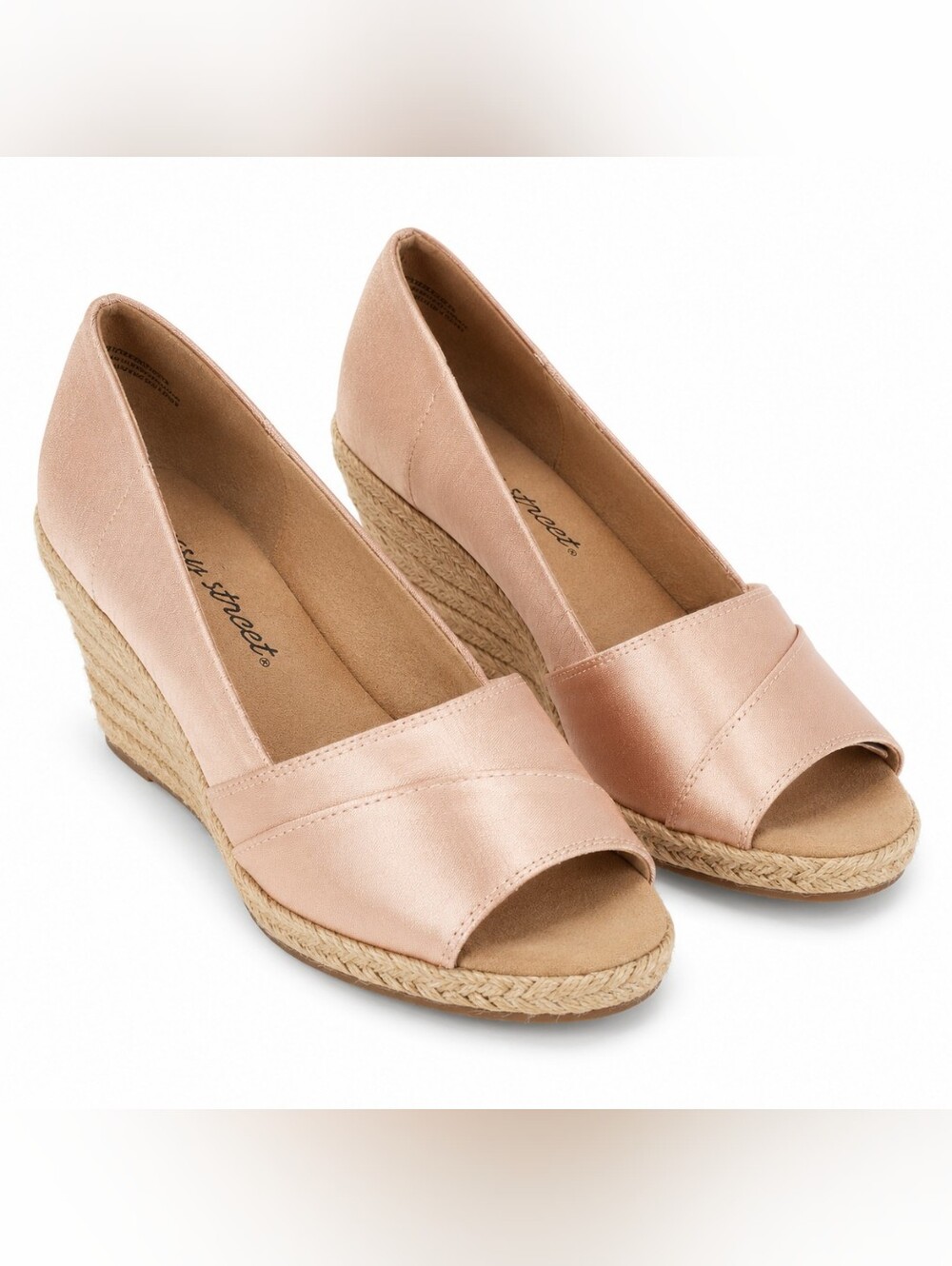 Easy Street Jasper Espadrille Wedge Sandals 7.5M Natural Thai Silk - Small Flaw